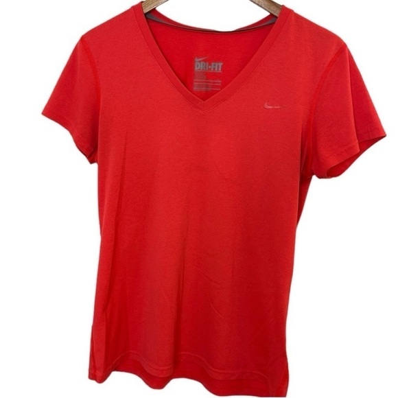 Nike Tops - Nike DRI Fit Pink Red V Neck T Shirt Polyester Regular Fit